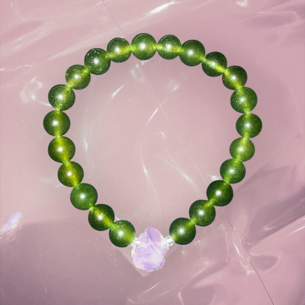 Y2K birthstone green and purple amethyst beaded friendship lucky bracelet
